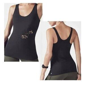 Fabletics Workout Tank Vega Performance Black Cut Out Floral See Through Size XL
